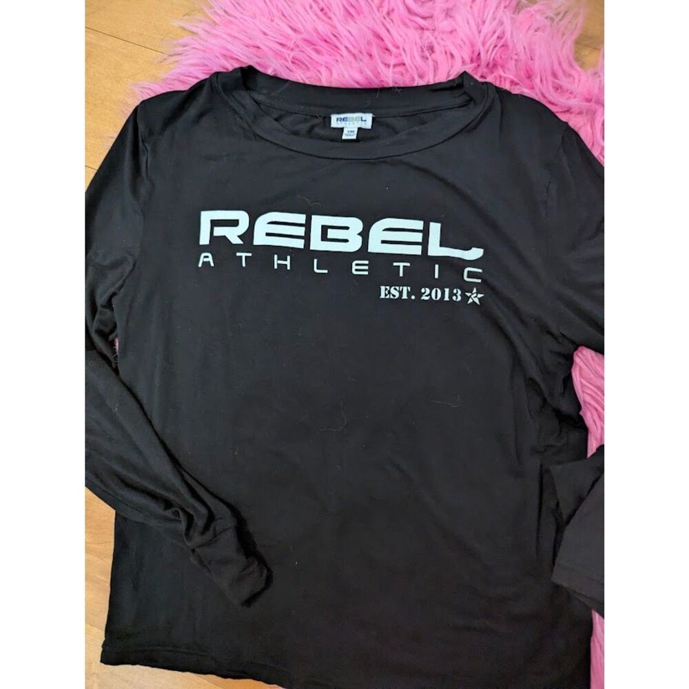 Rebel Athletic Girls Long Sleeve Lightweight Black Logo Shirt cheer dance YM